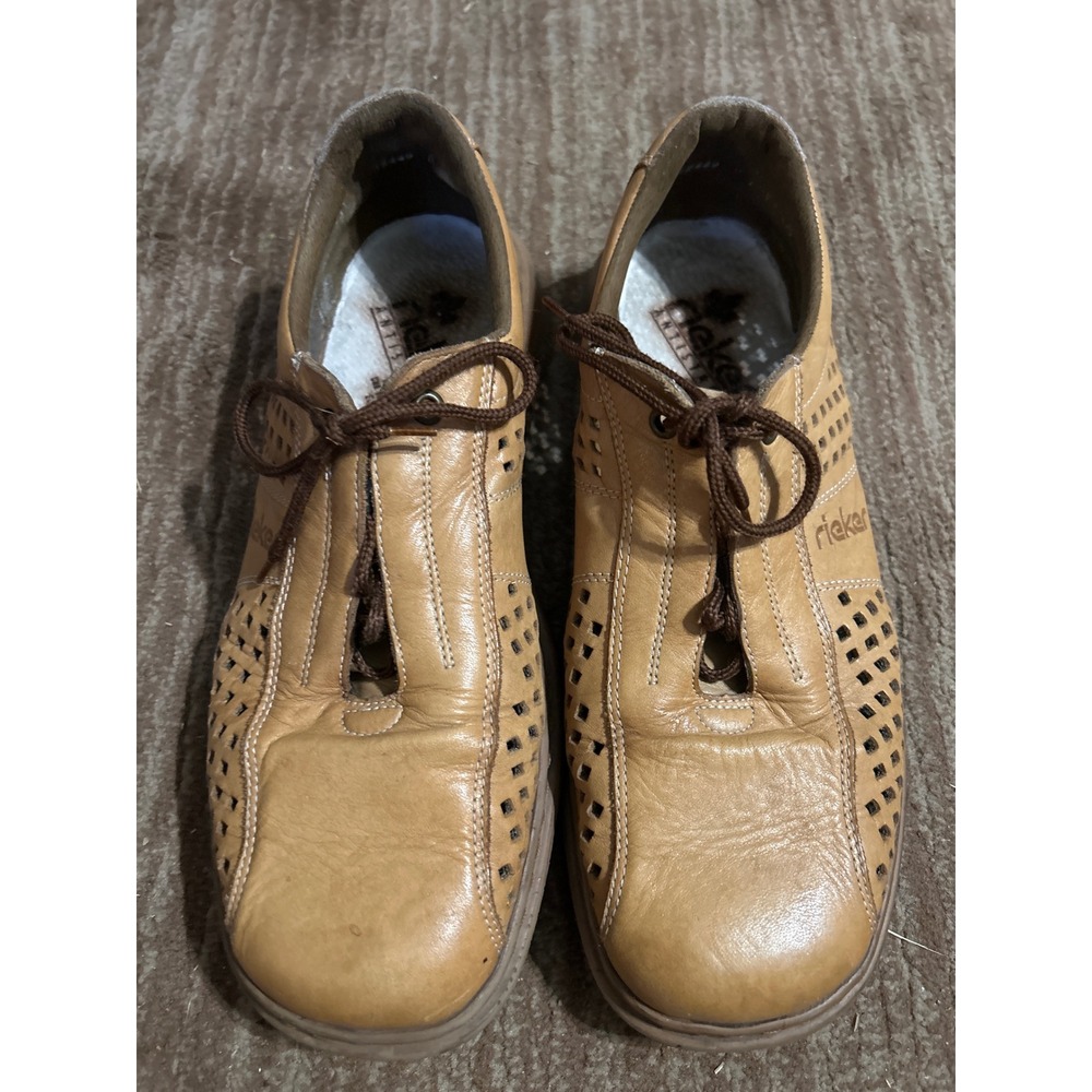 Rieker Stressfree Leather Comfort Shoes Perforated Brown‎ Lace Up Size 10.5M